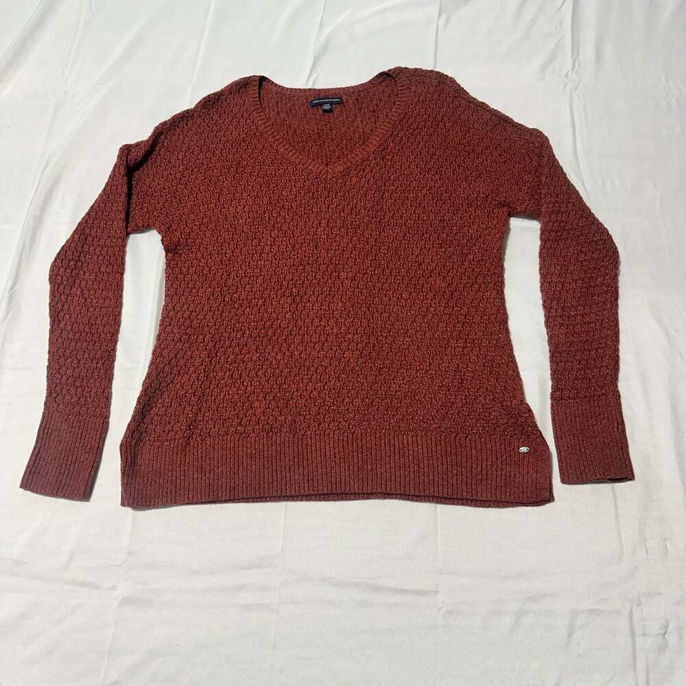 American Eagle Outfitters Chenille Sweater Women’s Large Rust V-Neck Pullover